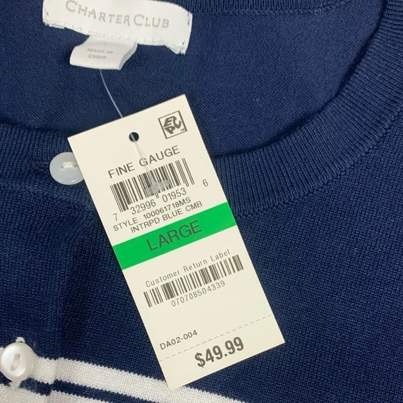 CHARTER CLUB: NWT Women's Striped Red, White, Blue Cardigan - Size Large - Picture 8 of 9